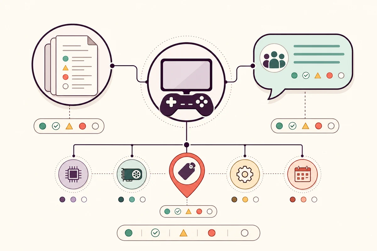 Editorial diagram mapping game version, Eden build, device, driver and test scope to a compatibility decision